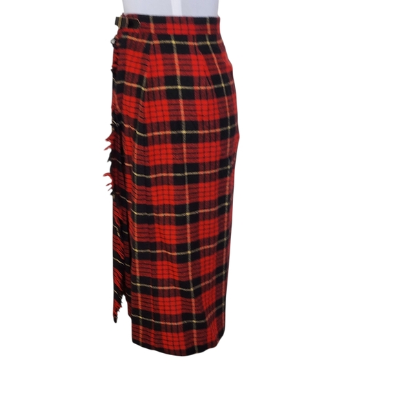 Vintage Red Black Tartan Plaid Skirt with Side Fringe - Picture 5 of 12